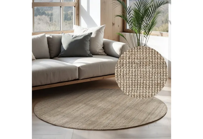 HANSE Home Teppich Jaipur Juteteppich, als Läufer und in Rund, rund, Höhe: 10 mm, 100% Naturfaser, Wohnzimmer, Esszimmer, Schlafzimmer, Braun|grau, – Produktbild 1 von 5