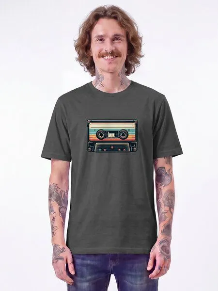 watapparel watapparel T-Shirt Unisex Retro Kassette, Anthracite, – Produktbild 2 von 2