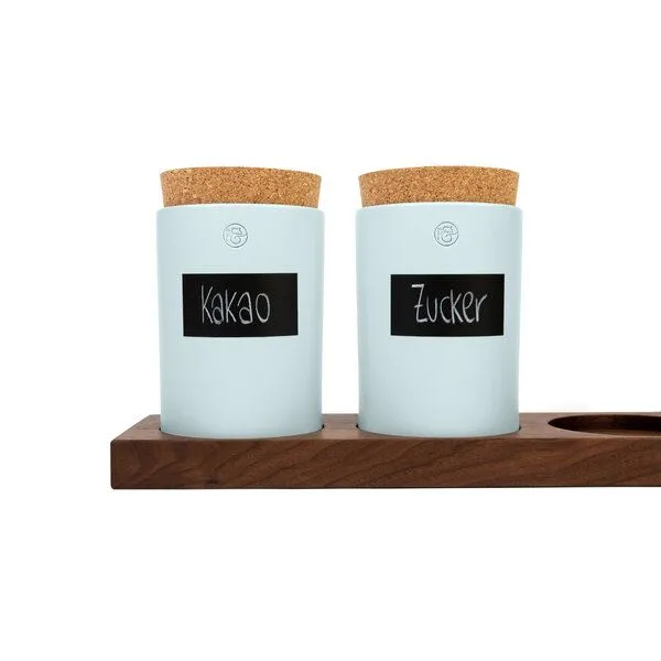 klotzaufklotz klotzaufklotz Vorratsdosenregal Nussbaum, Blasstürkise dosen, – Produktbild 1 von 5