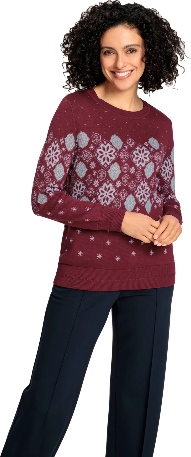 Witt Jacquard-Pullover, Dunkelrot-gemustert, – Produktbild 2 von 2