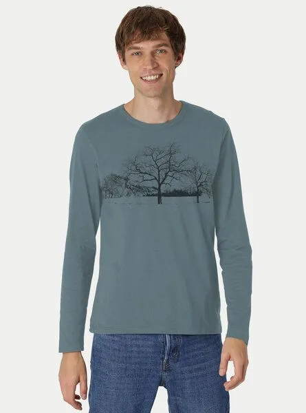Peaces.bio - handbedruckte Biomode Peaces.bio - handbedruckte Biomode Herren Langarmshirt Landscape, Petrol, – Produktbild 2 von 2