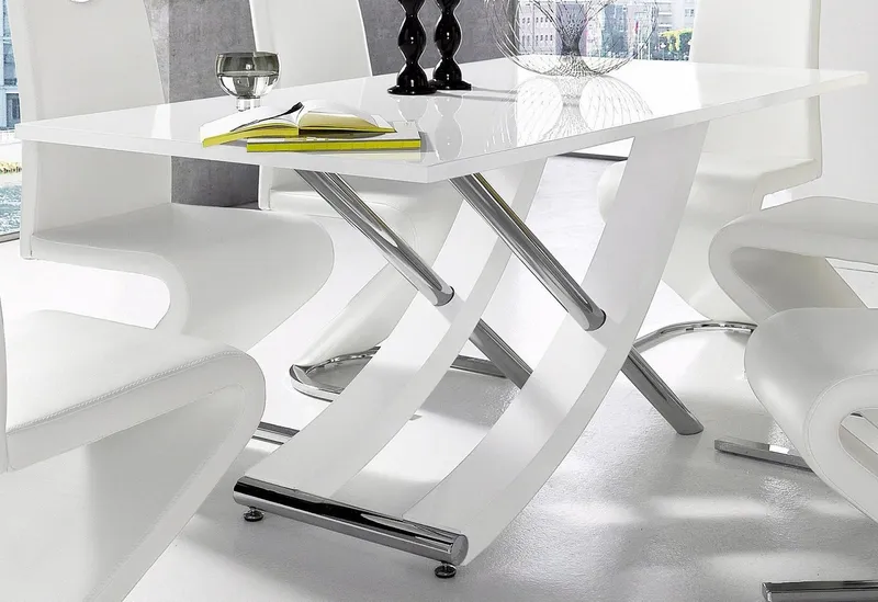 OTTO home Esstisch Kaleo, Hochglanz, mit Chromabsetzen, Breite 160 cm, Weiß, – Produktbild 3 von 5