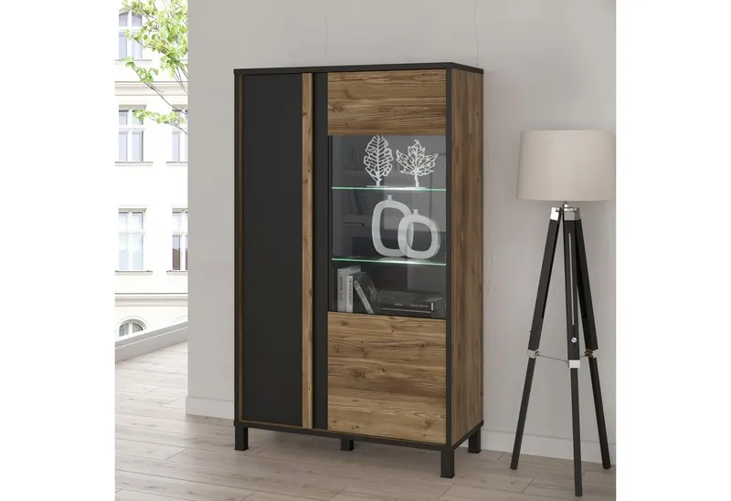 FORTE Highboard Hayato, Höhe ca. 159 cm, Braun|schwarz, – Produktbild 1 von 5