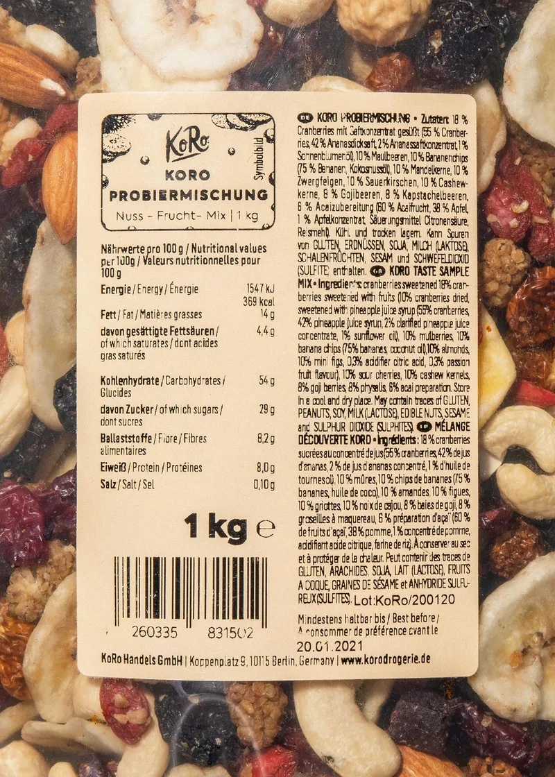 KoRo Nuss Frucht Mix mit Cranberrys und Açai 1 kg – Produktbild 3 von 5