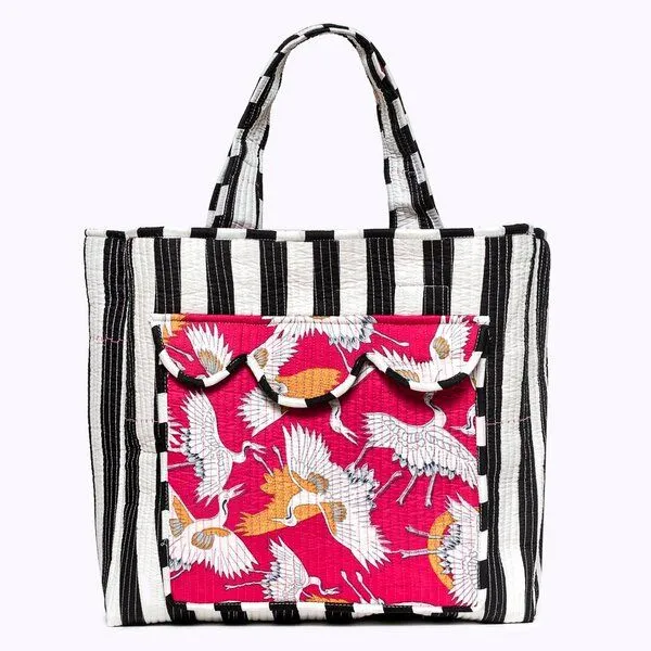 KIKOONI KIKOONI handgefertigter XL Shopper, Pink krane, – Produktbild 3 von 4