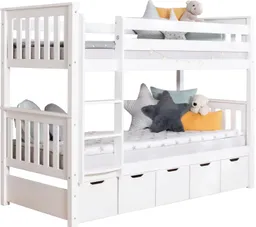 TICAA TICAA Etagenbett Sammy (90x200cm), mit Stauraum, umbaubar zu 2 Einzelbetten, Rollrost, Massivholz – Produktbild 1 von 1