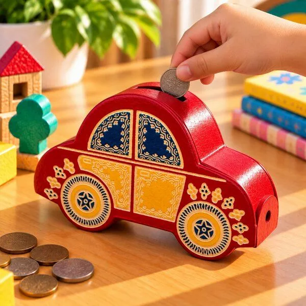 Janselo Auto Kinder-Spardose aus Shanti-Leder in Rot – Produktbild 3 von 4