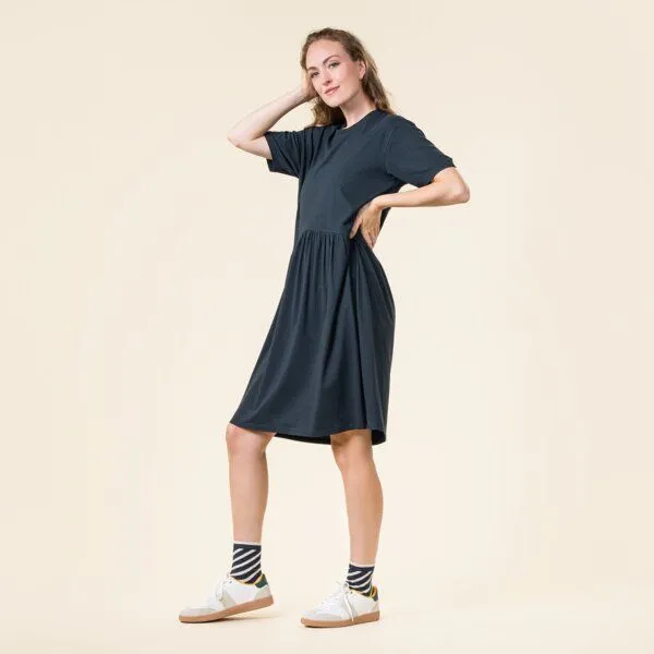 Living Crafts Living Crafts Bio-Damen-Midi-Kleid "ONIKA" mit Rundhalsausschnitt, Ink blue, – Produktbild 4 von 6