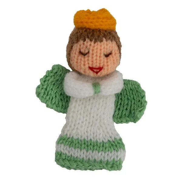 El Puente El Puente Gestrickte Fingerpuppe "Engel" | Fair Trade & Handmade aus Peru, Grün,weiß, – Produktbild 1 von 1