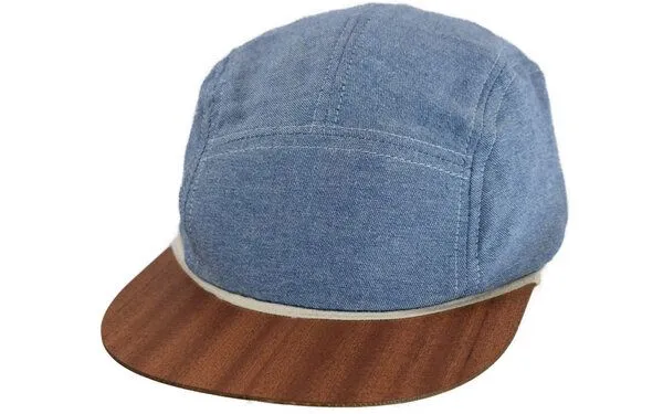 Lou-i Lou-i Jeans-Cap mit edlem Holzschild - Made in Germany - Denim Snapback, Hellblau, – Produktbild 4 von 4
