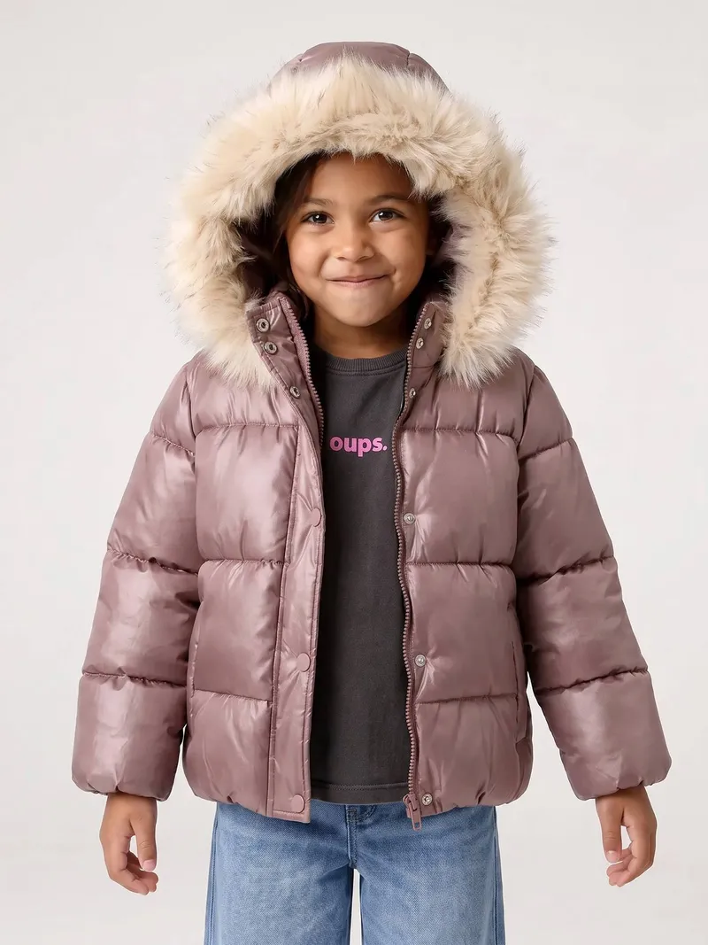 Vertbaudet Mädchen Steppjacke mit Kapuze und Fleecefutter, Malve, – Produktbild 3 von 4