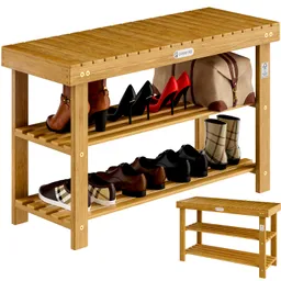 Casaria® Schuhregal 2in1 Akazienholz FSC®-zertifiziert 90x33x46cm – Produktbild 1 von 1