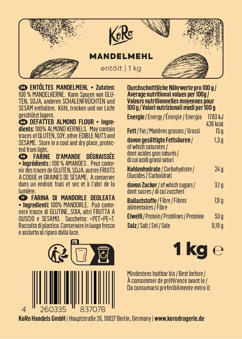 KoRo Teilentöltes Mandelmehl | 1 kg – Produktbild 2 von 5