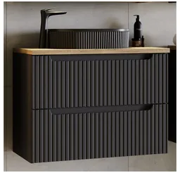 Lomadox Waschtisch NEWPORT-56-BLACK, in schwarz mit Eiche, gerillte Front, schwarzes Keramikwaschbecken – Produktbild 1 von 1