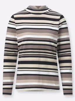 Witt Stehkragenshirt dunkeltaupe-sesam-geringelt – Produktbild 1 von 1