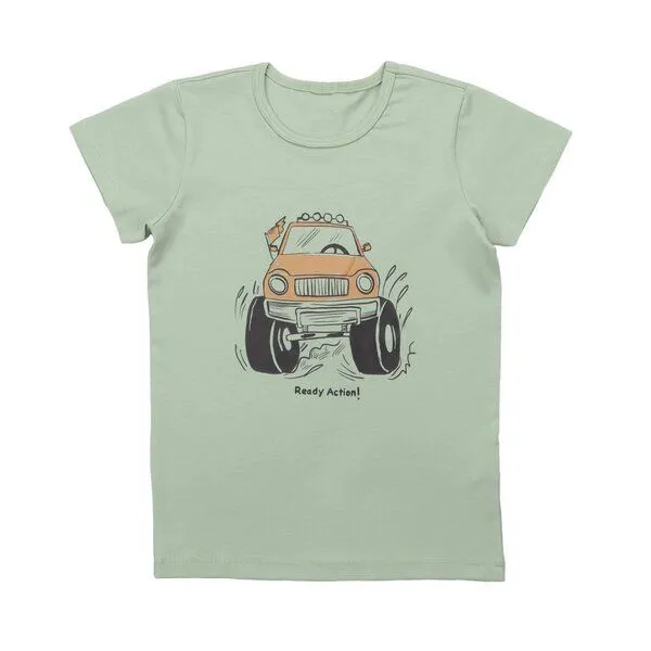 Cotokids Cotokids Kinder T-Shirt GOTS zertifiziert, Bio-Baumwolle, hellgrün, Auto-Print, weich & bequem, Kurzarm – Walkiddy, Grün, – Produktbild 1 von 2