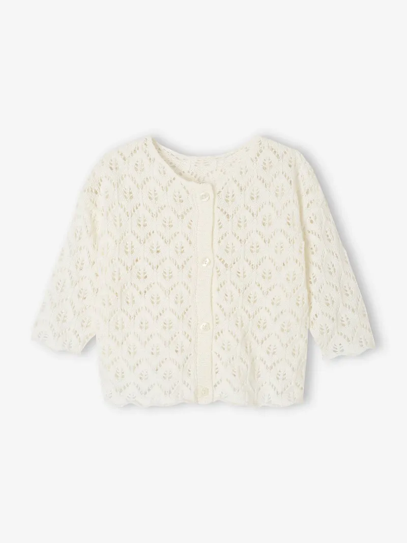 Vertbaudet Baby Strickjacke mit Ajourmuster 100% Bio-Baumwolle GOTS-zertifiziert, Weiß, – Produktbild 1 von 2