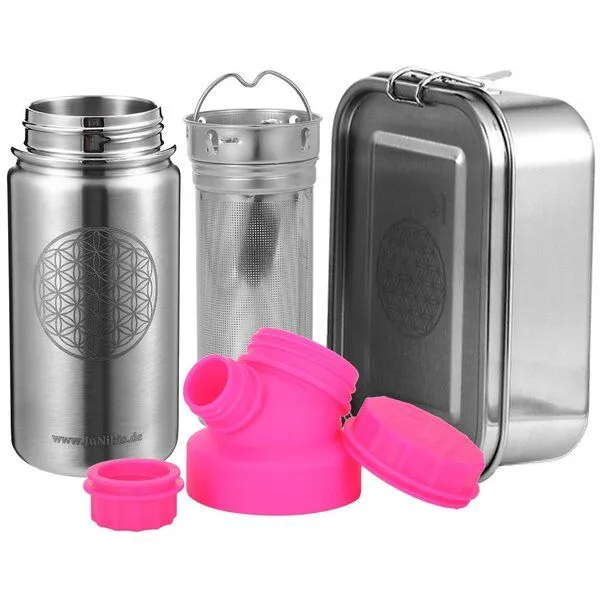 JN JuNiki's JN JuNiki's Einschulungs-Set "Blume des Lebens": Lunchbox + Edelstahltrinkflasche + Teefilter, Pink, – Produktbild 1 von 4