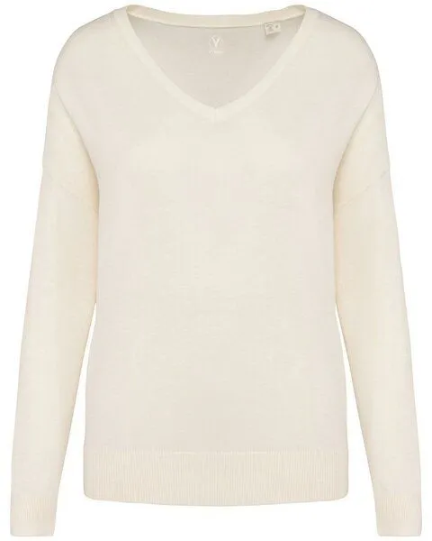 YTWOO YTWOO Damenpullover mit V-Ausschnitt aus Bio-Baumwolle und Lyocell TENCEL, Elfenbein, – Produktbild 1 von 3