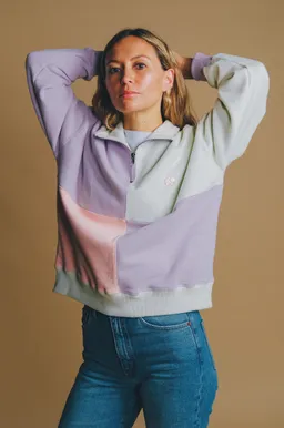 Trendsplant Trendsplant Damen vegan Pullover Oversized Color Block Half Zip Lavendel/Grün – Produktbild 1 von 1