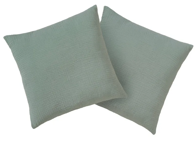OTTO home Kissenbezug Bailee, 2er-Set, Kuschelige Musselin Qualität, Uni-Style, (2 Stück), 50x50 cm, Hotelverschluß, 100% atmungsaktive Buamwolle, Grün, – Produktbild 2 von 3