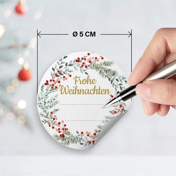 Fines Papeterie Fines Papeterie 50 Aufkleber WEIHNACHTSKRANZ 5cm rund auf Rolle Recyclingpapier verschiedene Motive – Produktbild 3 von 6
