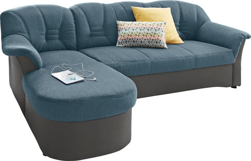 DOMO collection Ecksofa ELVA 233x142 cm, elegante Rückensteppung, bequem, L-Form, whlw. mit Bettfunktion und Federkern, Grau, – Produktbild 2 von 5