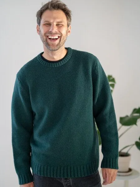 FUXBAU FUXBAU Männer Merino Strickpullover, Grün, – Produktbild 2 von 4