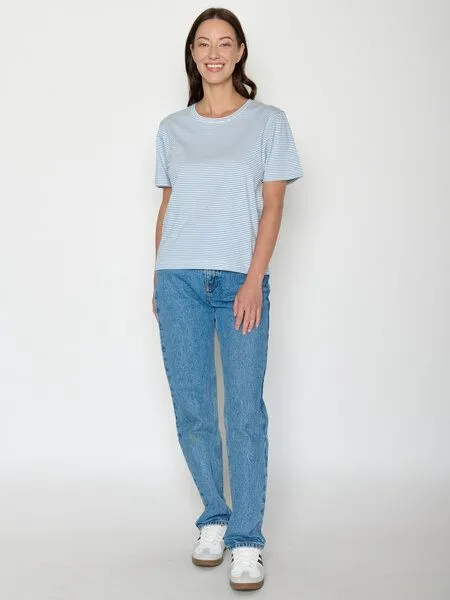 GreenBomb GREENBOMB Basic Nova - Kastiges T-Shirt aus Bio-Baumwolle / GOTS / Fair & Vegan, Blau (glacier stripes), – Produktbild 3 von 4