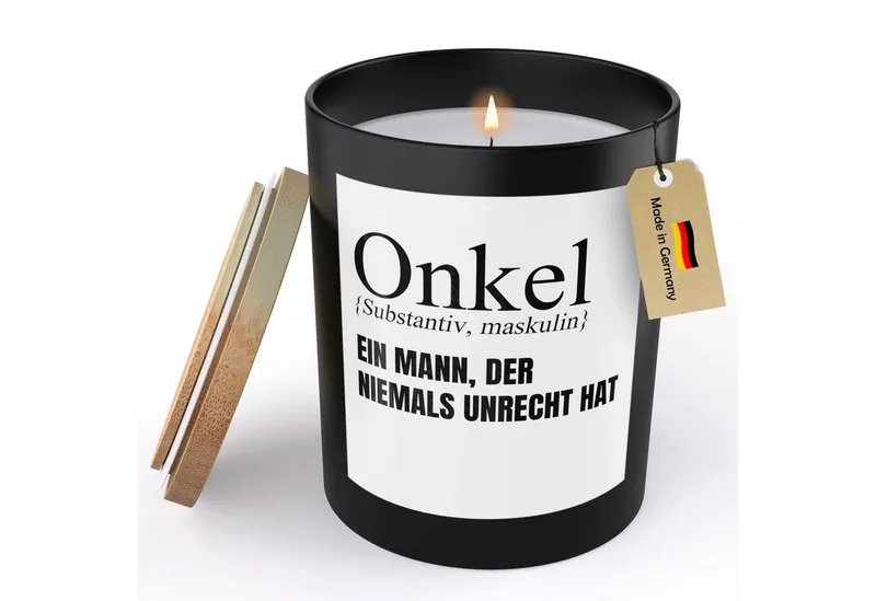 22Feels Duftkerze Deko Bester Onkel Geschenk Bday Weihnachten Mann von Nichte Neffe, MADE IN GERMANY, Europäisches Sojawachs, Handgegossen, Schwarz, – Produktbild 1 von 5
