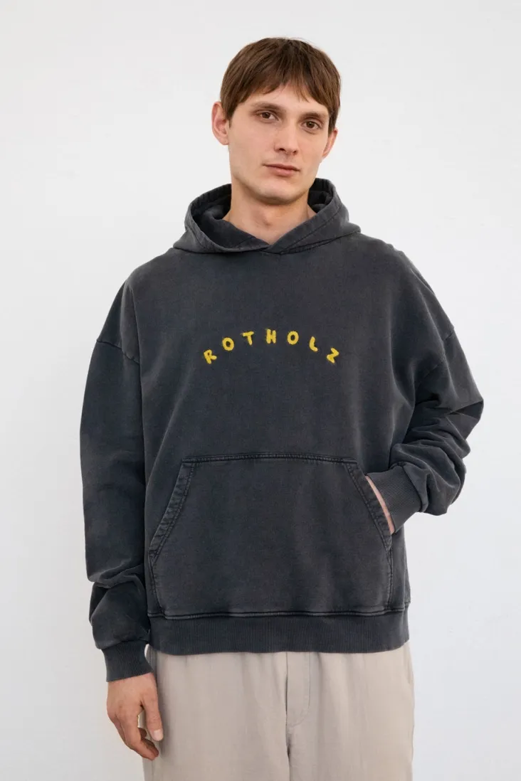 Rotholz Rotholz Herren vegan Hoodie Logo Washed Schwarz, Schwarz, – Produktbild 2 von 2