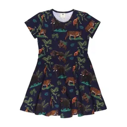 Walkiddy Mädchen Skaterkleid GOTS zertifiziert – Bio-Baumwolle, Dunkelblau mit tropischem Muster, Kurzarm, bequem | Walkiddy – Produktbild 1 von 1