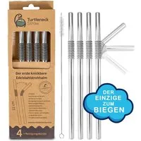 Halmbrüder Halmbrüder Edelstahl-Trinkhalme Turtleneck, silber, 4er-Set inkl. Reinigungsbürste, Länge 22 cm – Produktbild 2 von 3