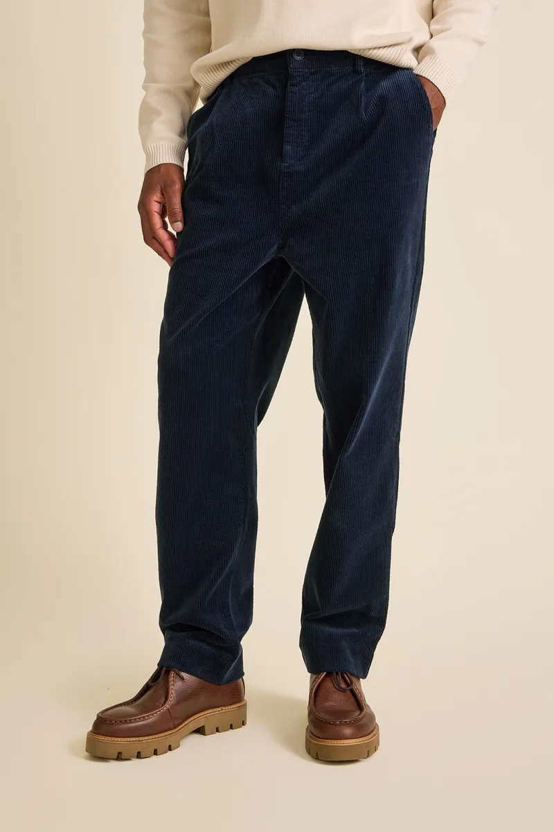 Côtelé Côtelé Herren vegan Plisseehose In Marineblau, Blau, – Produktbild 2 von 2