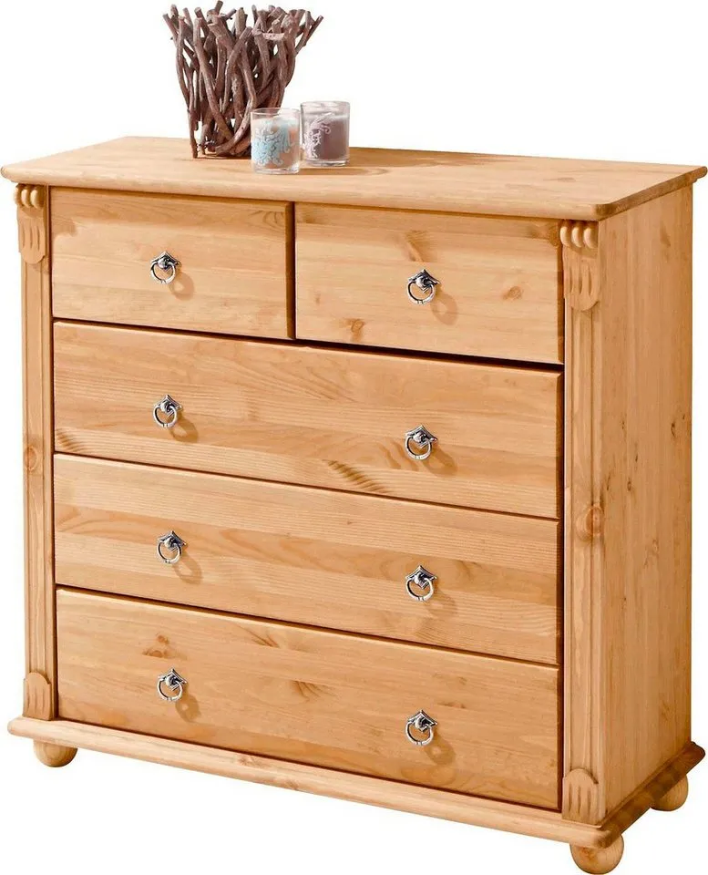 OTTO home Schubkastenkommode Tessin, aus massiver, FSC zertifizierter Kiefer, mit 5 Schubladen, Beige, – Produktbild 3 von 5