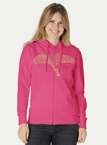 Peaces.bio - handbedruckte Biomode Peaces.bio - handbedruckte Biomode Bio Damen-Zip-Hoodie Sperber, Pink, – Produktbild 3 von 3
