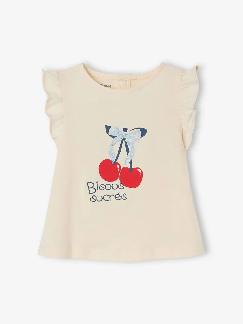 Vertbaudet T-Shirt Mädchen Baby mit Druckknöpfen hinten, Wollweiß, – Produktbild 1 von 4