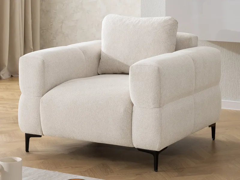 S-Style Möbel Polstergarnitur 3+2+1 Cardea in Bubble-Optik aus weichem Strukturstoff, mit Wellenfederung und hohem Sitzkomfort, Beige, – Produktbild 4 von 5