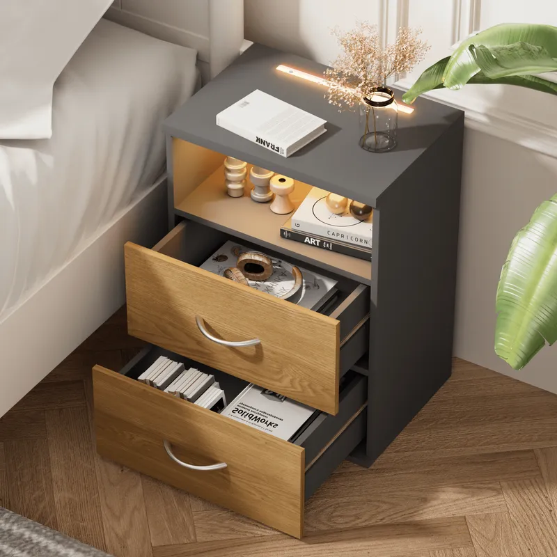 Casaria® Nachttisch Jamie 2er-Set Holz/Grau 55x40x28cm – Produktbild 2 von 2