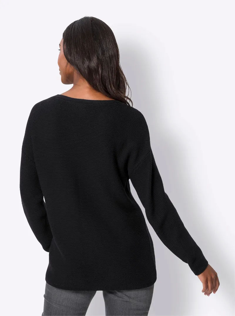 heine V-Ausschnitt-Pullover schwarz, Schwarz, – Produktbild 1 von 2
