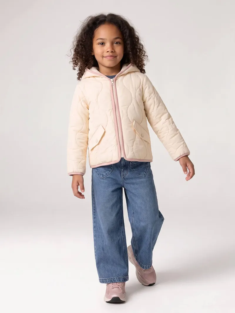 Vertbaudet Steppjacke mit Kapuze Mädchen, Vanille, – Produktbild 3 von 4
