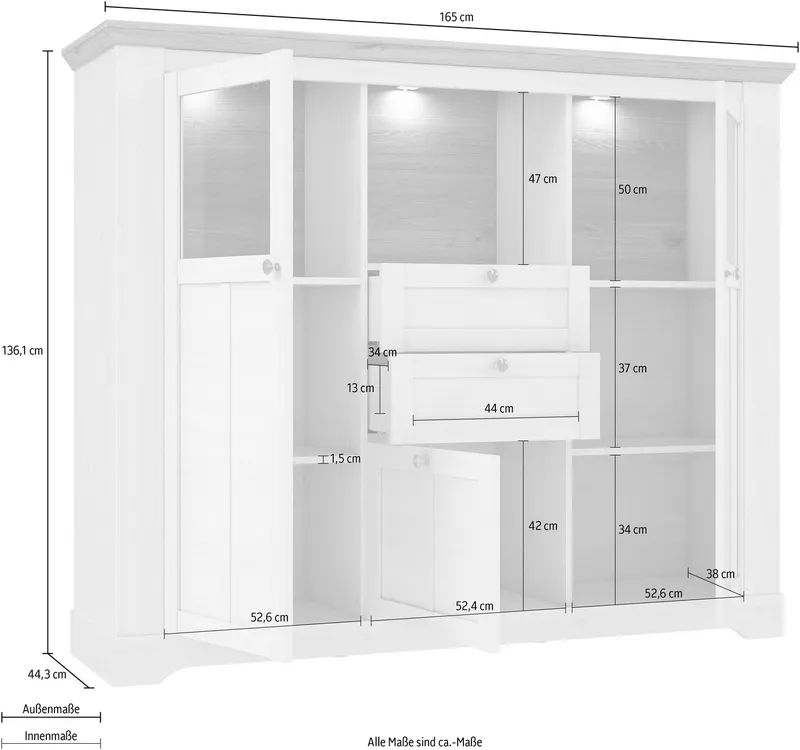 FORTE Highboard Iloppa, Höhe ca. 136 cm, Weiß, – Produktbild 5 von 5
