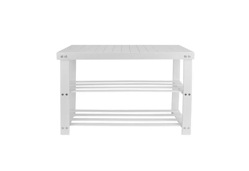 JEOBEST Schuhbank Schuhregal, Bambus Schuhbank mit 3 Ablagen, für 6-8 Paar Schuhe, Platzsparend 70 x 27 x 42cm, Weiß, – Produktbild 1 von 5