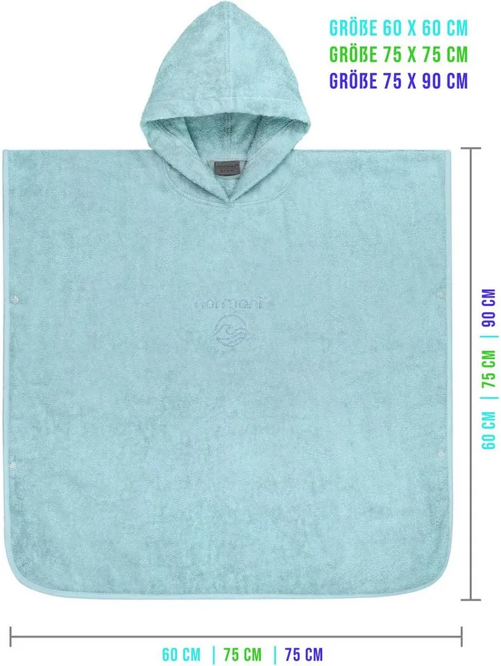 normani Badeponcho Badeponcho aus Bio-Baumwolle für Kinder, Bio-Baumwolle, Kapuze, Schlupf, Kinderbademantel mit Kapuze Strandponcho, Beige|blau, – Produktbild 1 von 5