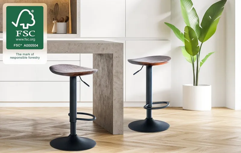 CLP CLP Barhocker Skelde (Set, 2er), höhenverstellbar, Massivholz-Sitz, Braun, – Produktbild 4 von 5
