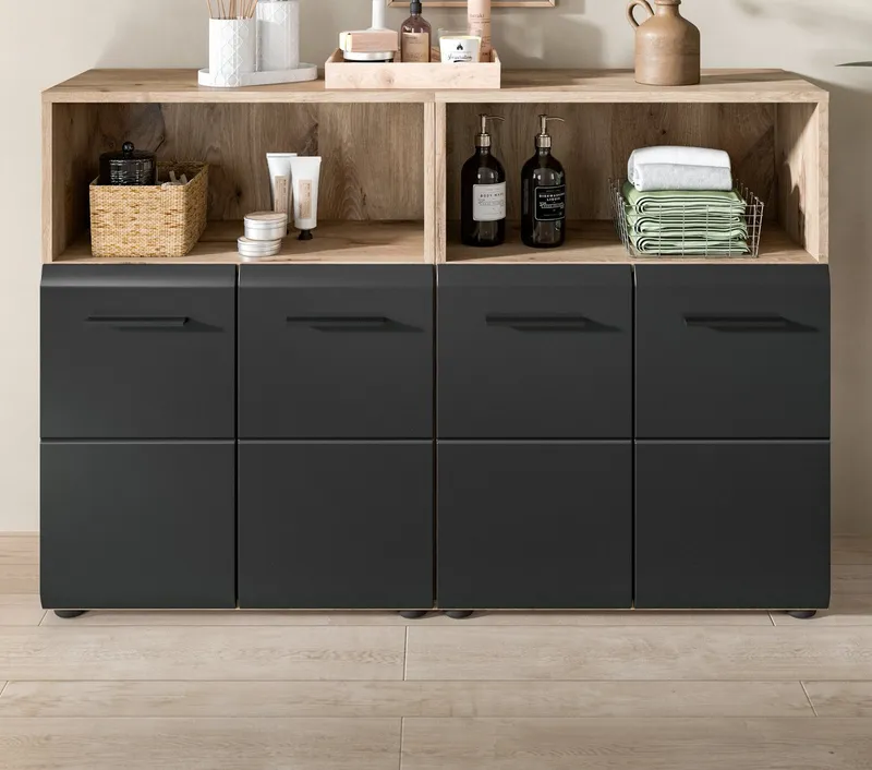 Inn.Furn Badkommode Cover (Spar-Set, 2x Kommode Schwarz und Eiche, 120 x 80 cm), einzeln oder als Doppelkommode, Schwarz, – Produktbild 3 von 5