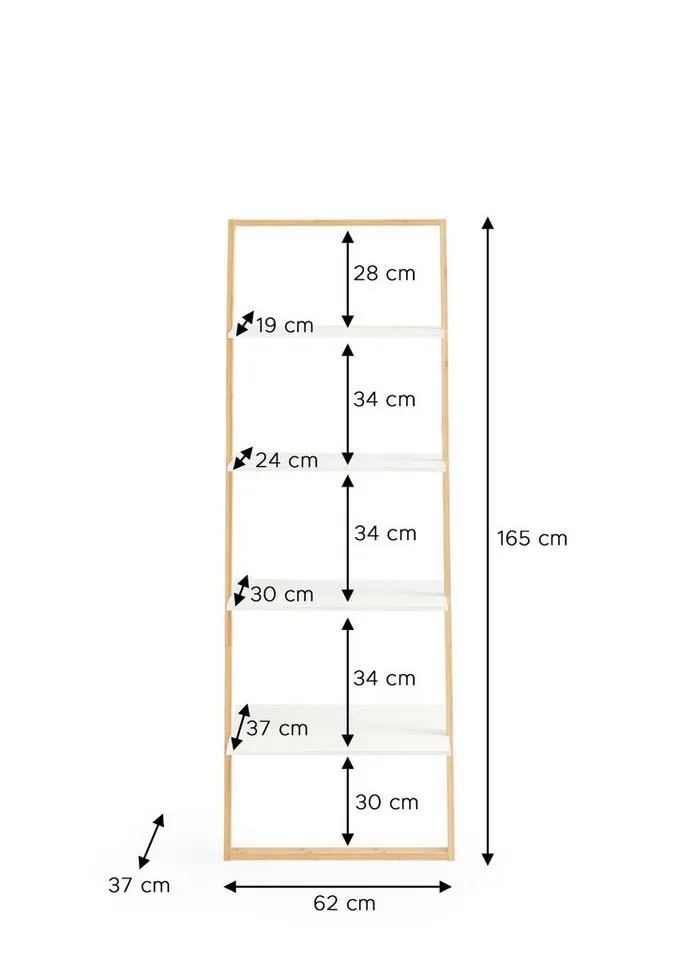 furnling Deko-Wandregal Littleo, 4 Ablageflächen, keine Wandmontage nötig, weiß/Bambus, Höhe 165 cm, Weiß, – Produktbild 5 von 5
