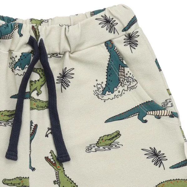 Walkiddy Walkiddy Kinder Shorts GOTS-zertifiziert aus Bio-Baumwolle hellbeige mit Krokodil-Motiv, Blau, – Produktbild 2 von 3