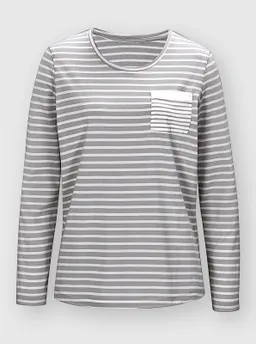 wäschepur Schlafanzug-Shirt steingrau-weiß-geringelt – Produktbild 1 von 1