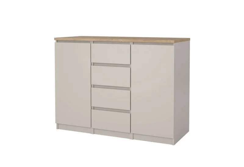 Home affaire Kommode Naia - 4 Schubladen & 2 Türen, grifflose Front, Made in Denmark (Breite: 121 cm, in mehreren Farben), Sideboard, skandinavisches & modernes Design mit viel Stauraum, Braun, – Produktbild 2 von 8